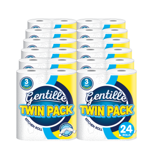 Gentille Twin Pack 3ply Kitchen Rolls - 12 Packs of 2 (24 Rolls)