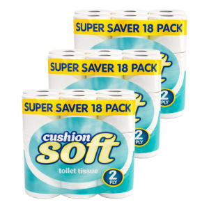 Cushion Soft 2ply Toilet rolls - 3 Packs of 18 (54 Rolls)
