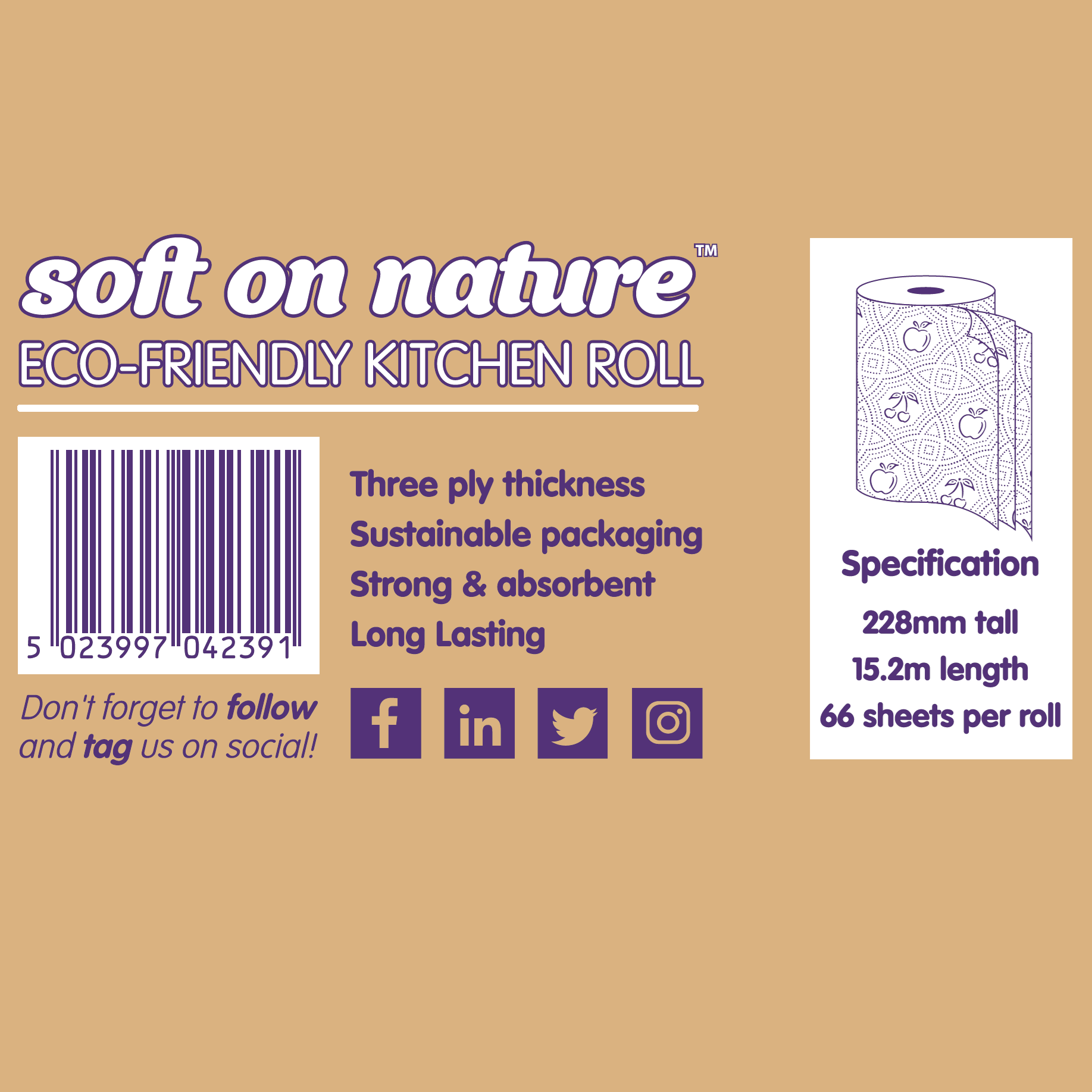 Soft on Nature, 14 Loose 3ply Kitchen Rolls - Image 3