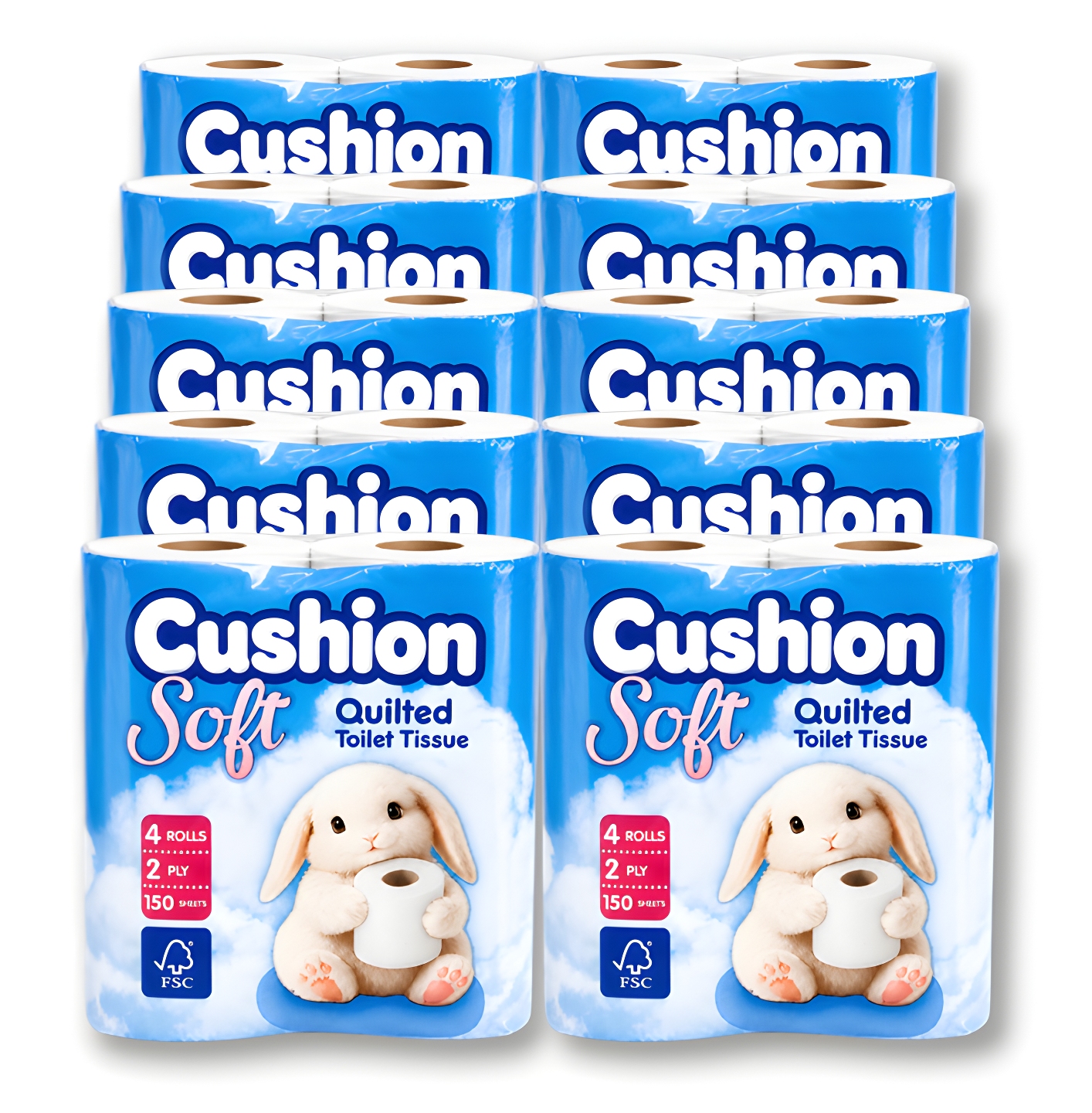 Cushion Soft 2ply Toilet rolls - 10 Packs of 4 (40 Rolls)