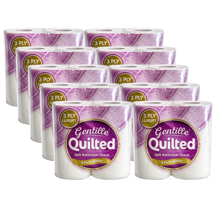 Gentille Quilted 3ply Toilet Rolls - 10 Packs of 4 (40 Rolls)