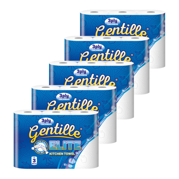 Gentille Elite 3ply Kitchen Rolls - 5 Packs of 3 (15 Rolls)