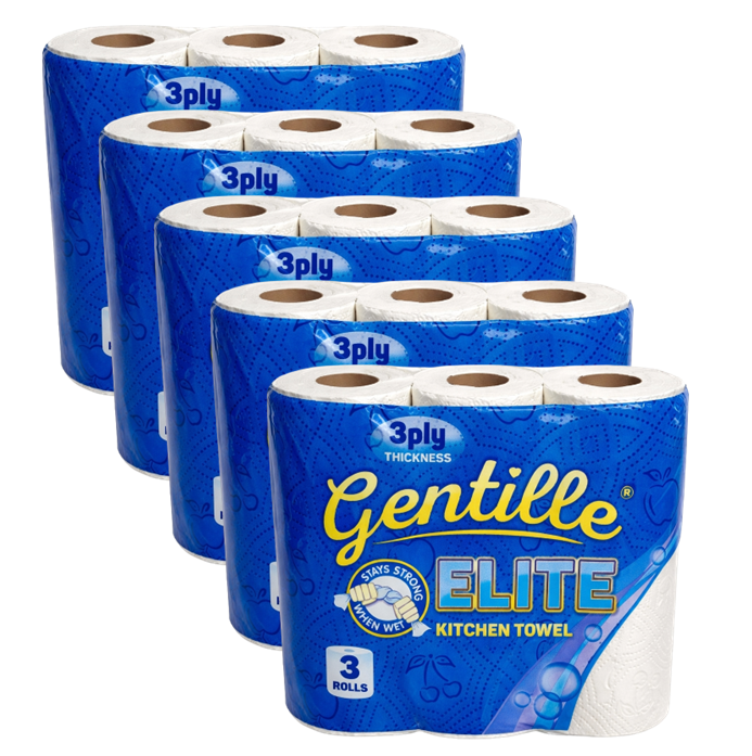 Gentille Elite 3ply Kitchen Rolls - 5 Packs of 3 (15 Rolls)