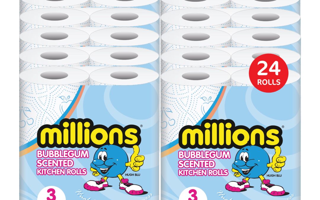 Millions Twin Pack, Bubblegum Scented 3ply Kitchen Rolls – 12 Packs of 2 (24 Rolls)