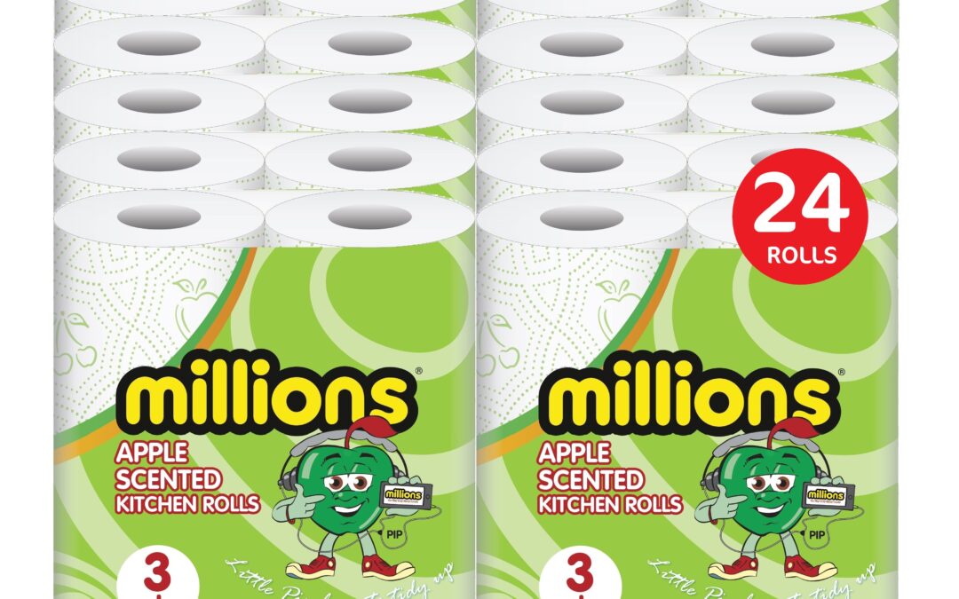 Millions Twin Pack, Apple Scented 3ply Kitchen Rolls – 12 Packs of 2 (24 Rolls)