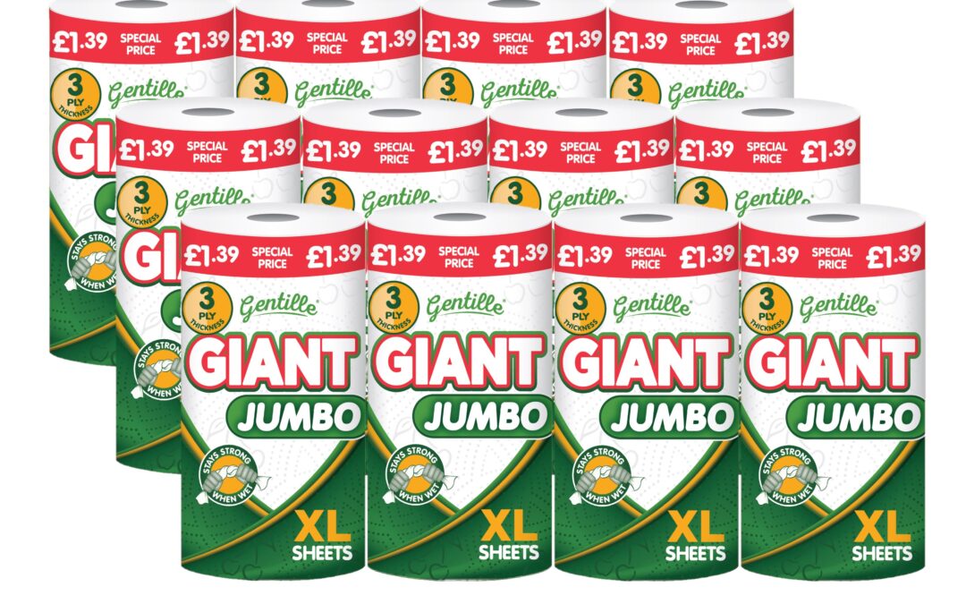 Gentille Giant Jumbo 3ply Kitchen Rolls – (12 Rolls)