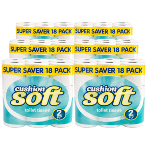 Cushion Soft 2ply Toilet rolls - 6 Packs of 18 (108 Rolls, Bulk)