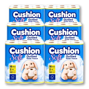 Cushion Soft 2ply Toilet rolls - 6 Packs of 18 (108 Rolls, Bulk)
