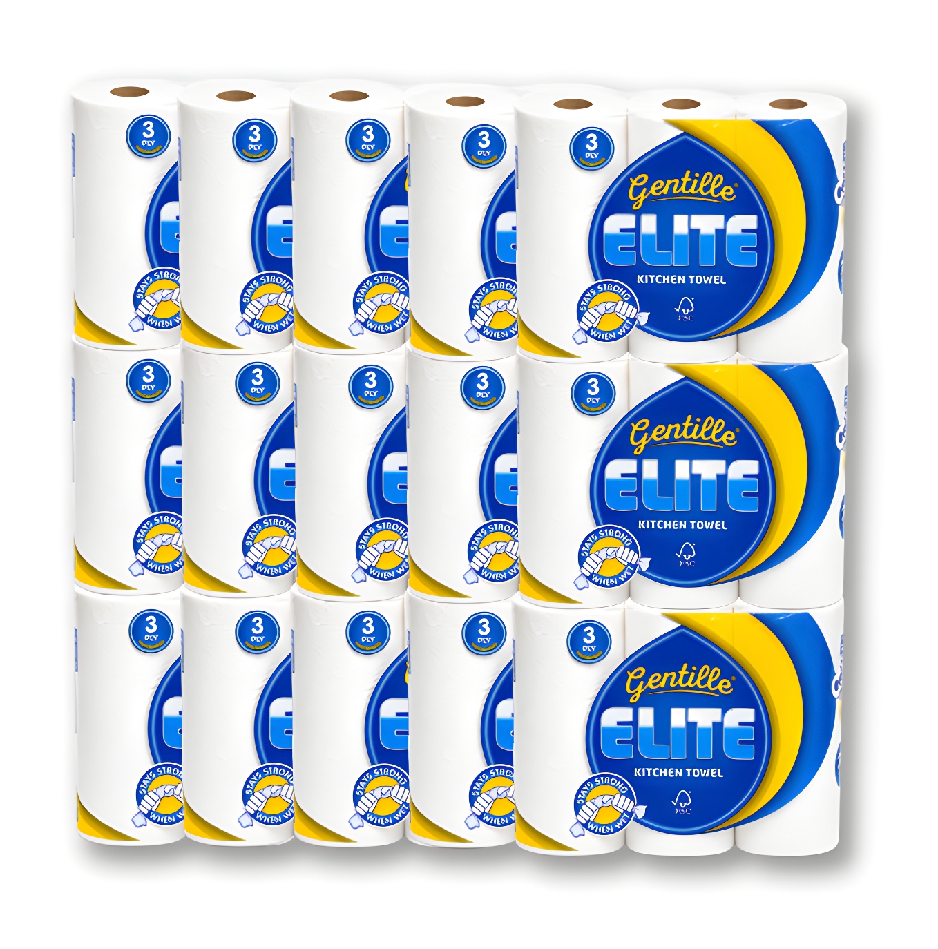 Gentille Elite 3ply Kitchen Rolls - 15 Packs of 3 (45 Rolls, Bulk)