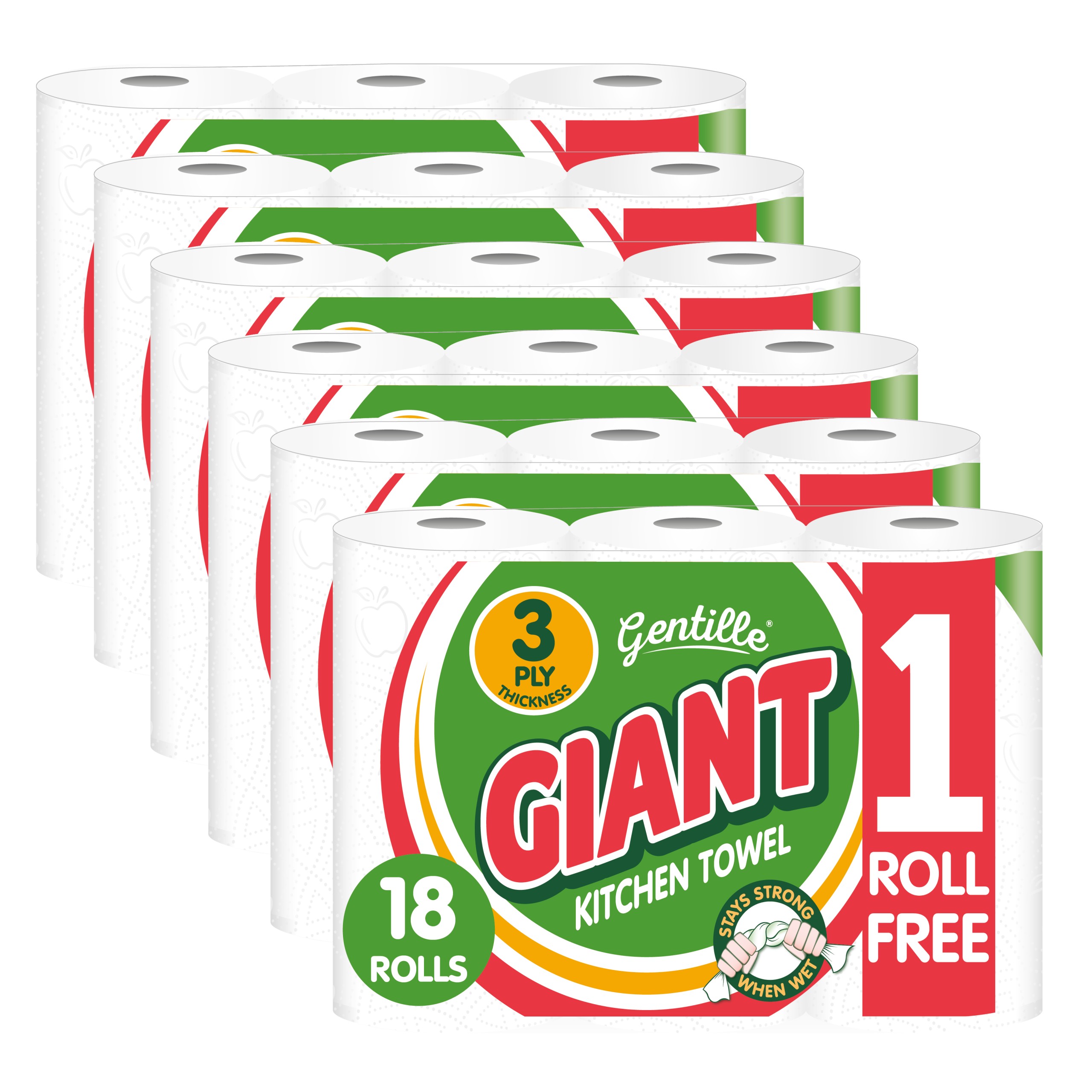 Gentille Giant 3ply Kitchen Rolls - 6 Packs of 3 (18 Rolls) - Nova