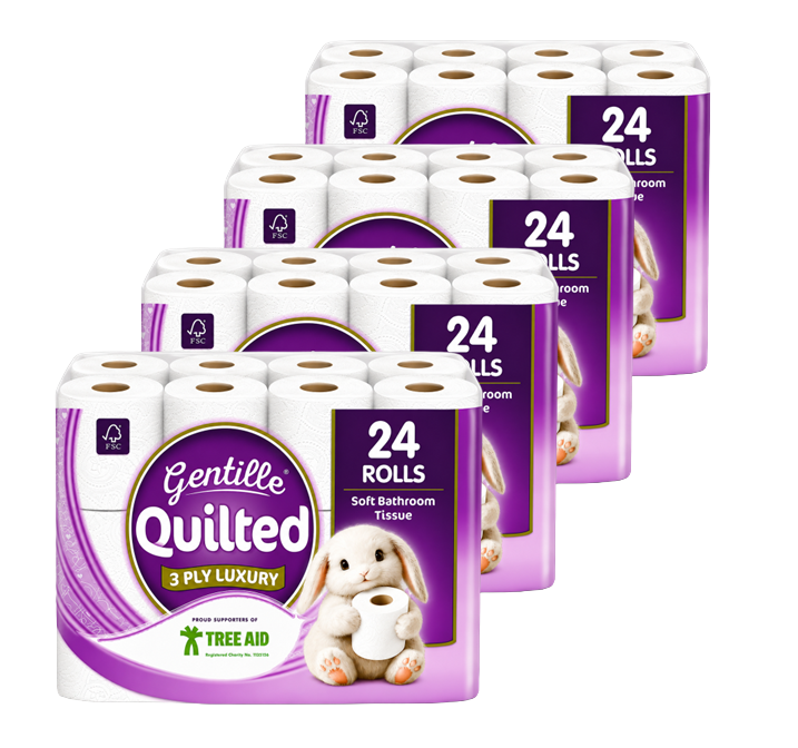 Gentille Quilted 3ply Toilet Rolls - 4 Packs of 24 (96 Rolls)