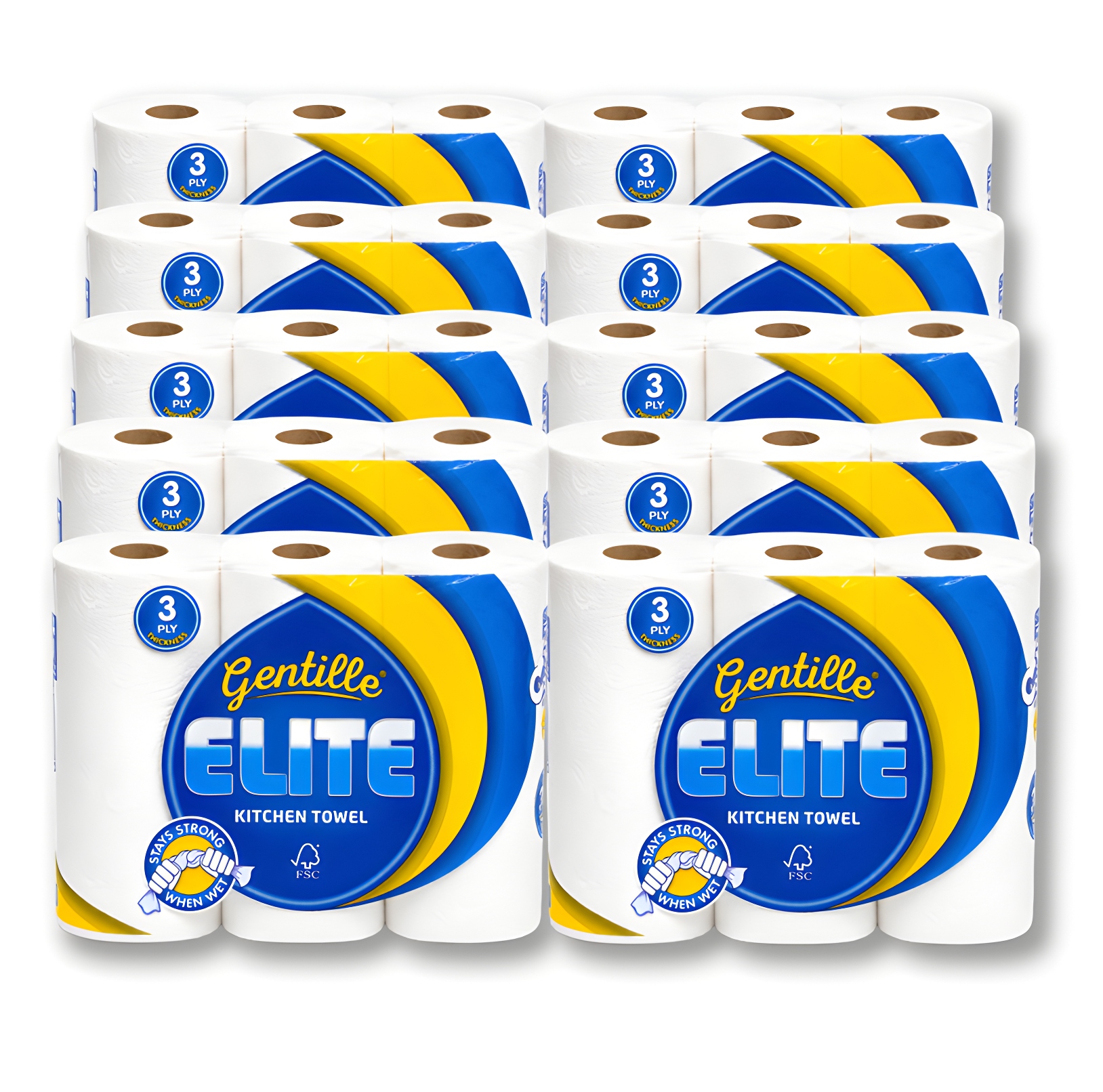 Gentille Elite 3ply Kitchen Rolls - 10 Packs of 3 (30 Rolls)