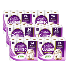 Gentille Quilted 3ply Toilet Rolls – 6 Packs of 24 (144 Rolls, Bulk)