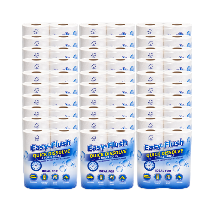 Easy Flush Quick Dissolving Toilet Rolls - 30 packs of 4 (120 Rolls, Bulk)