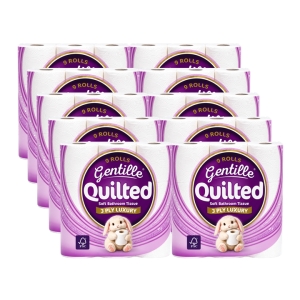 Gentille Quilted 3ply Toilet Rolls - 10 Packs of 9 (90 Rolls, Bulk)