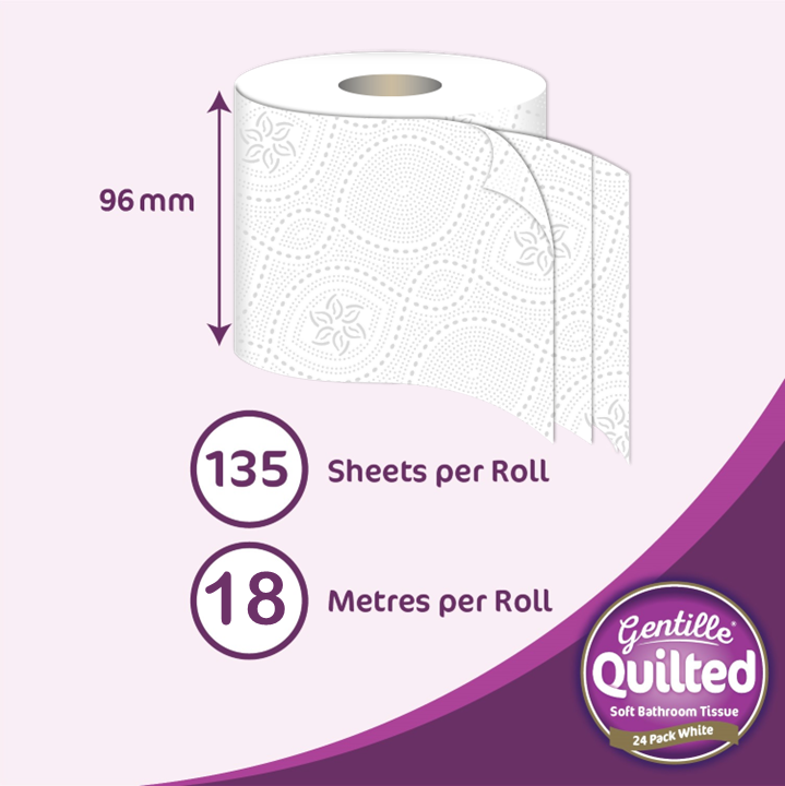 Gentille Quilted 3ply Toilet Rolls – 6 Packs of 24 (144 Rolls, Bulk) - Image 2