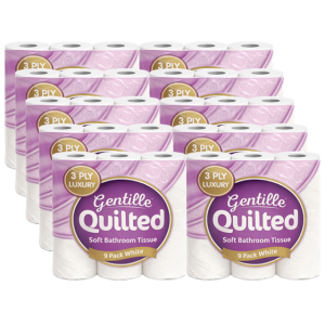 Gentille Quilted 3ply Toilet Rolls - 10 Packs of 9 (90 Rolls, Bulk)