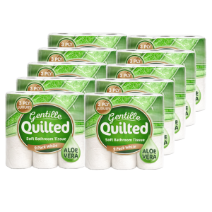 Gentille Quilted 3ply Aloe Vera Toilet Rolls - 10 Packs of 9 (90 Rolls, Bulk)