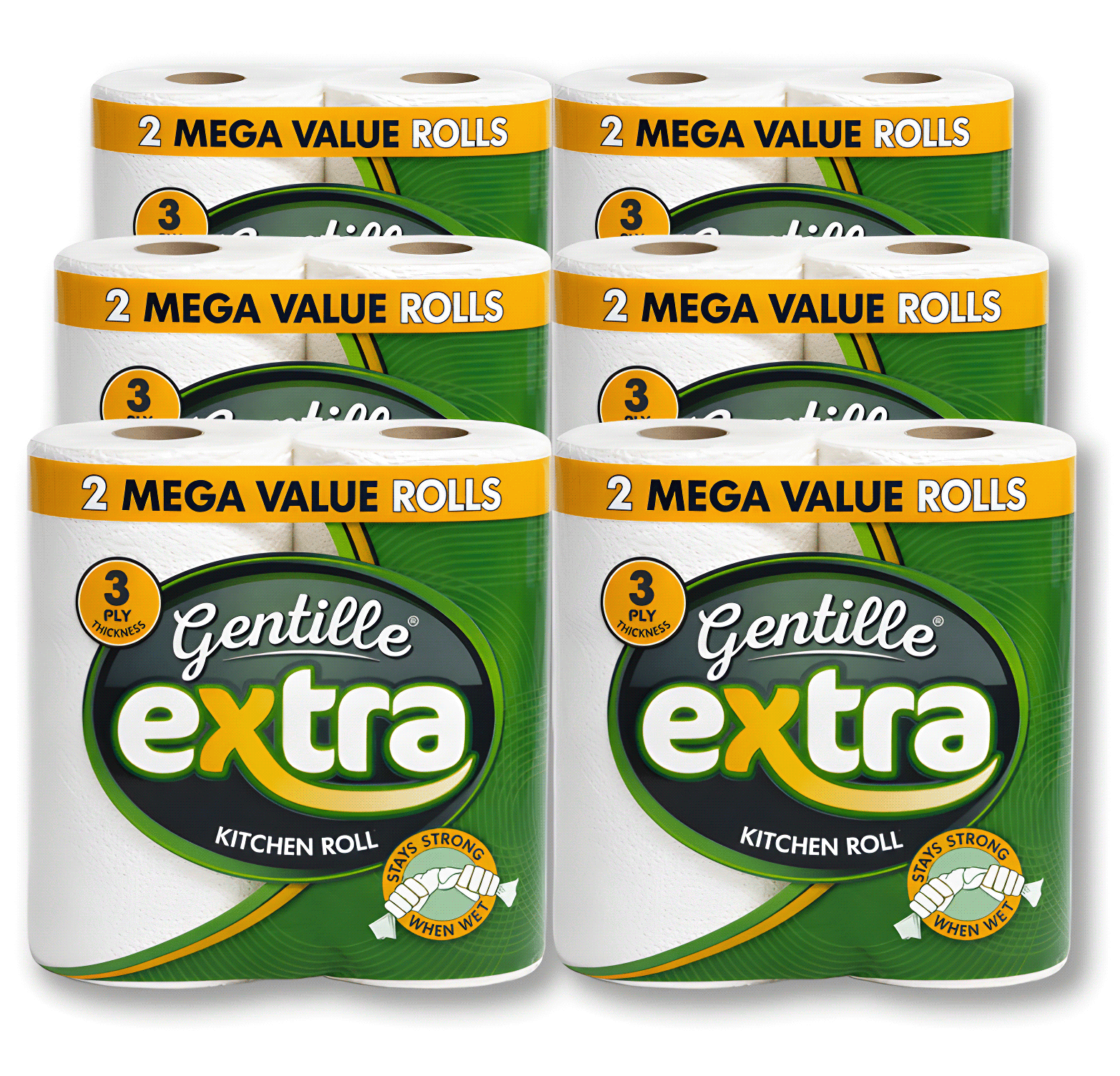 Gentille Extra 3Ply Kitchen Rolls - 6 Packs of 2 (12 Rolls)