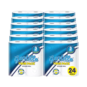 Gentille Twin Pack 3ply Kitchen Rolls - 12 Packs of 2 (24 Rolls)