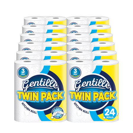 Gentille Twin Pack 3ply Kitchen Rolls - 12 Packs of 2 (24 Rolls)