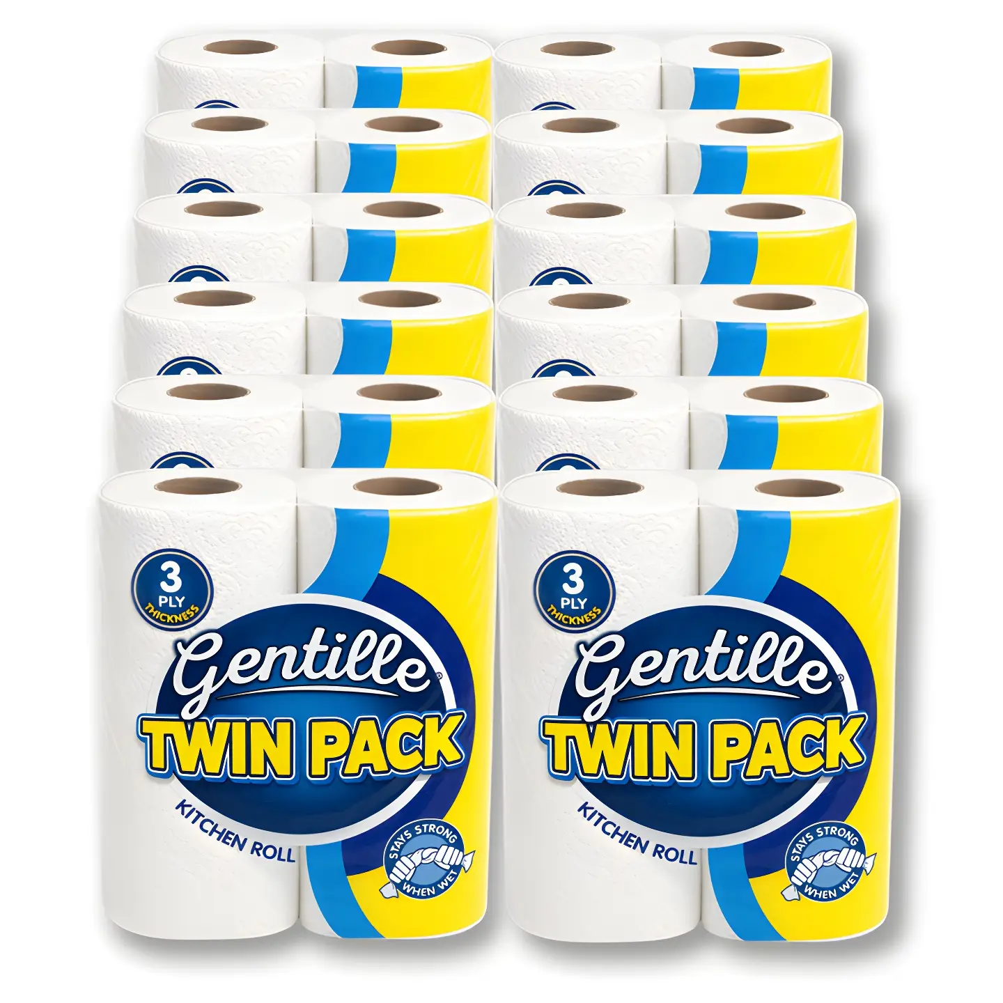 Gentille Twin Pack 3ply Kitchen Rolls - 12 Packs of 2 (24 Rolls)