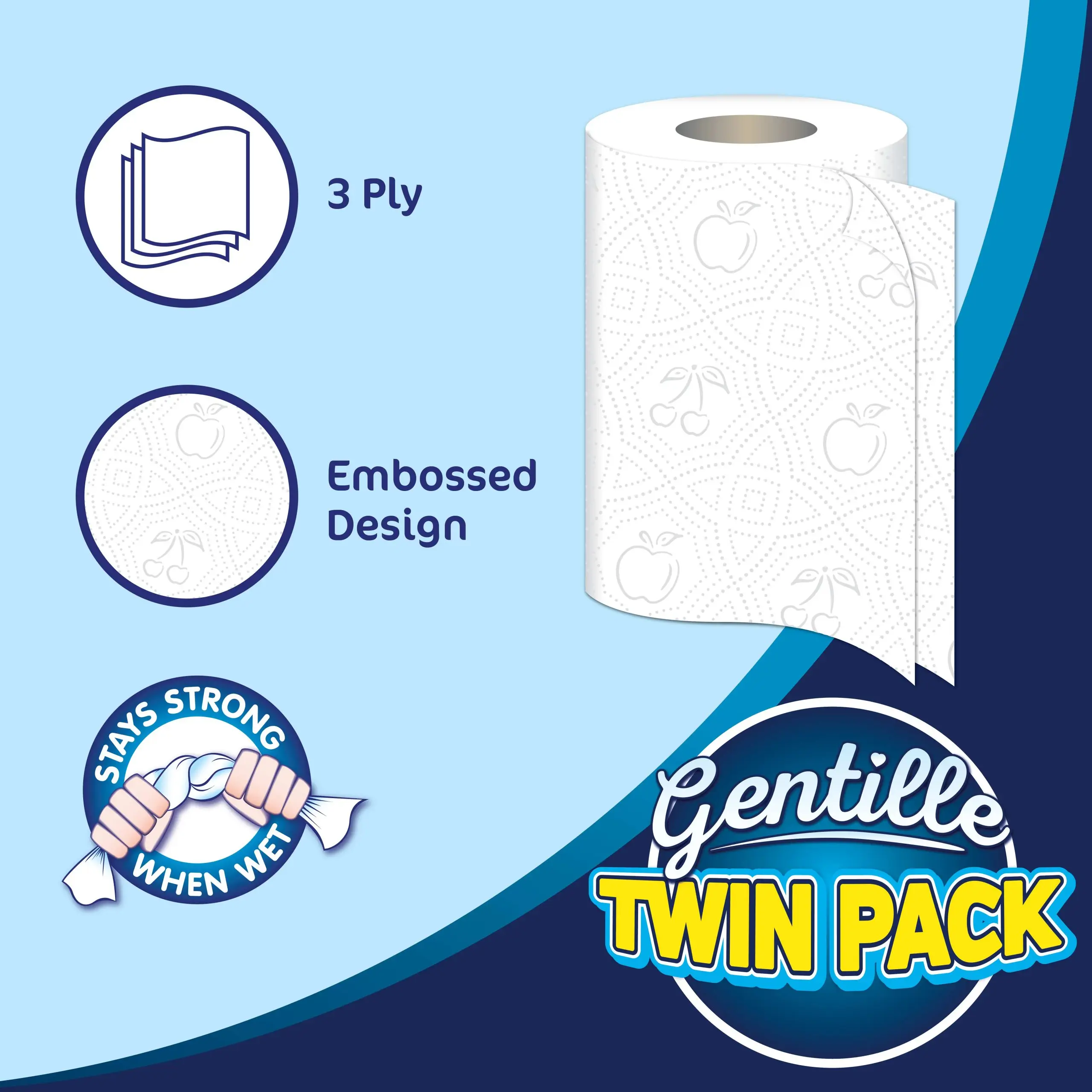 Gentille Twin Pack 3ply Kitchen Rolls - 12 Packs of 2 (24 Rolls) - Image 3