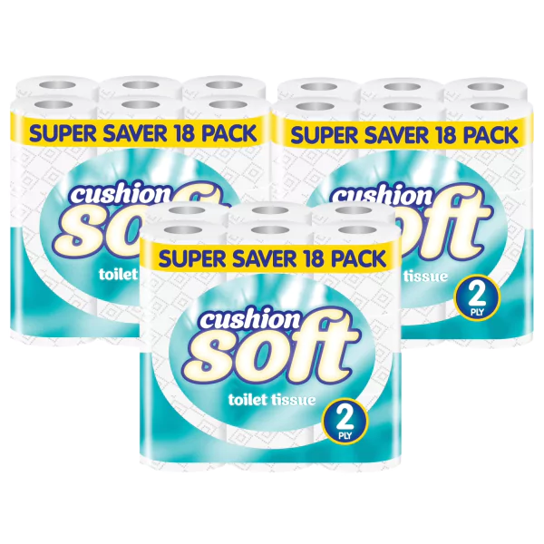 Cushion Soft 2ply Toilet rolls - 3 Packs of 18 (54 Rolls)