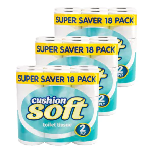 Cushion Soft 2ply Toilet rolls - 3 Packs of 18 (54 Rolls)