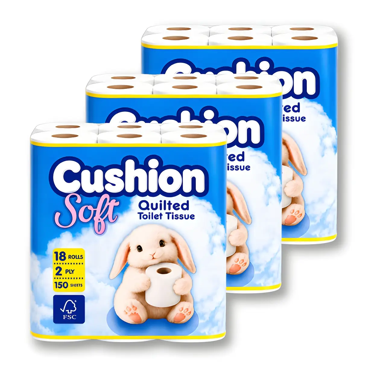 Cushion Soft 2ply Toilet rolls - 3 Packs of 18 (54 Rolls)