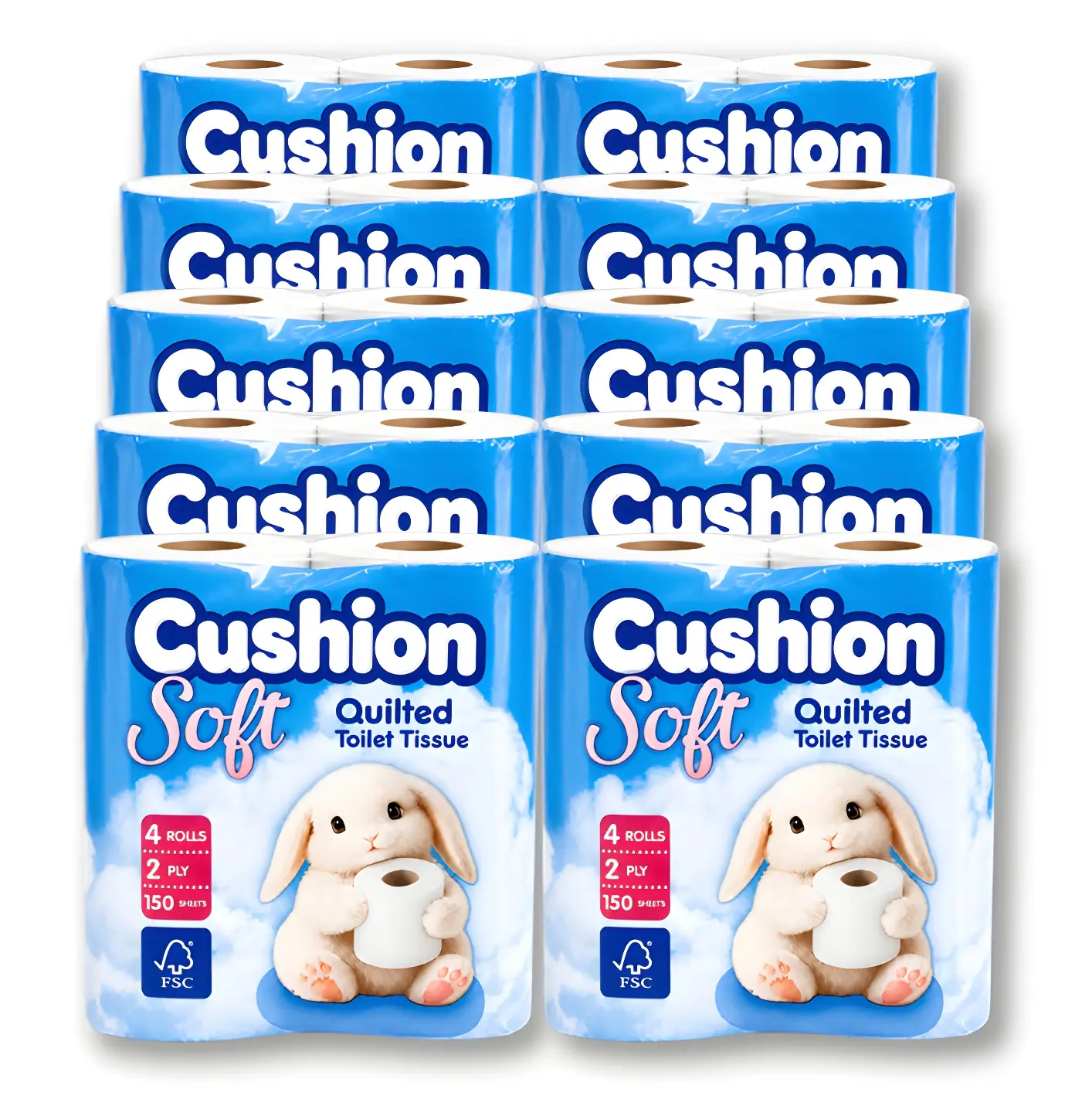 Cushion Soft 2ply Toilet rolls - 10 Packs of 4 (40 Rolls)