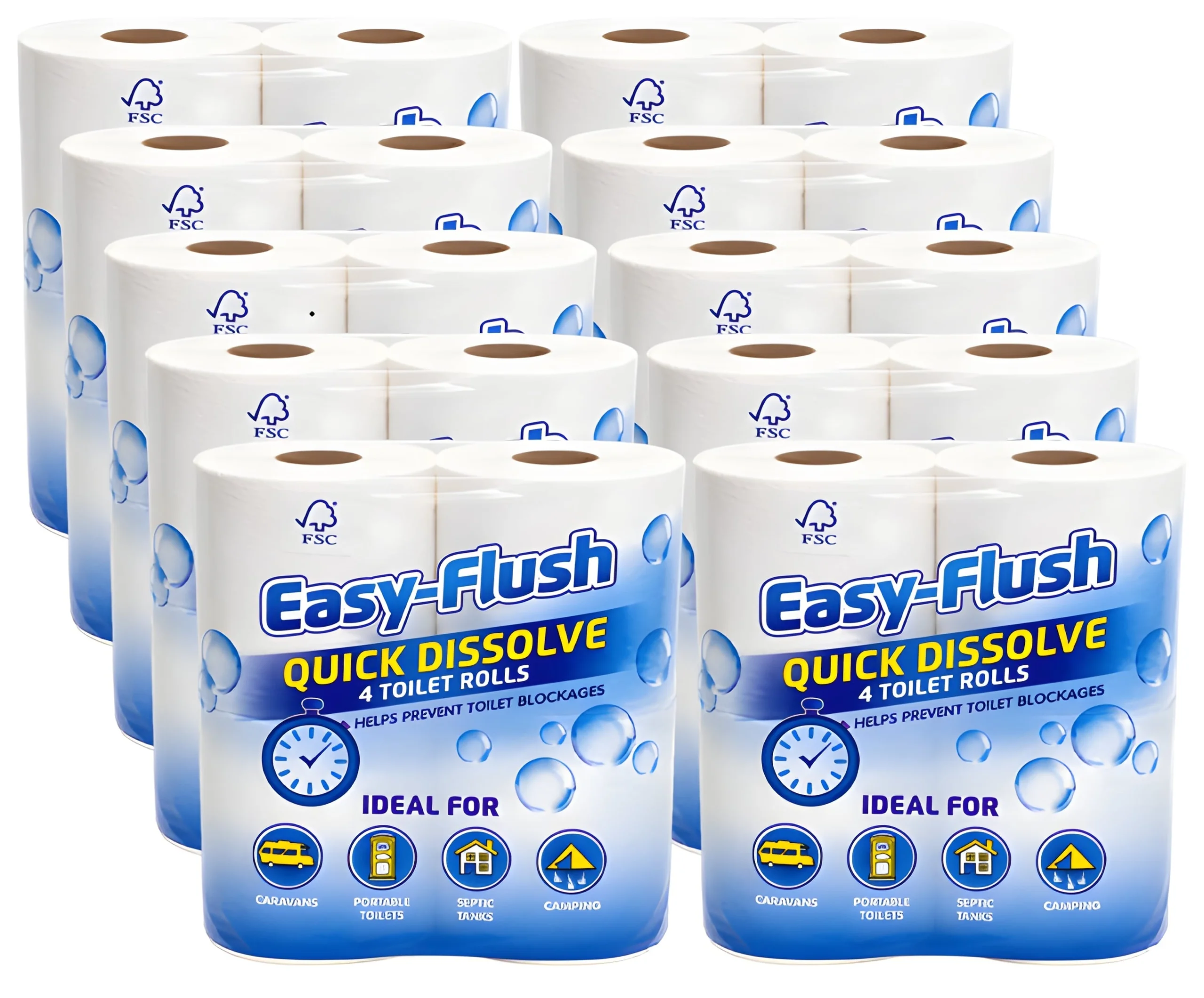 Easy Flush Quick Dissolving Toilet Rolls - 10 packs of 4 (40 Rolls)