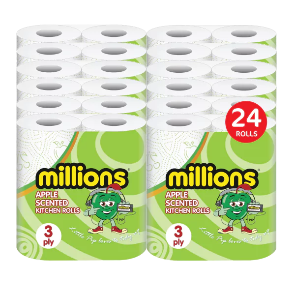 Millions Twin Pack, Apple Scented 3ply Kitchen Rolls - 12 Packs of 2 (24 Rolls)