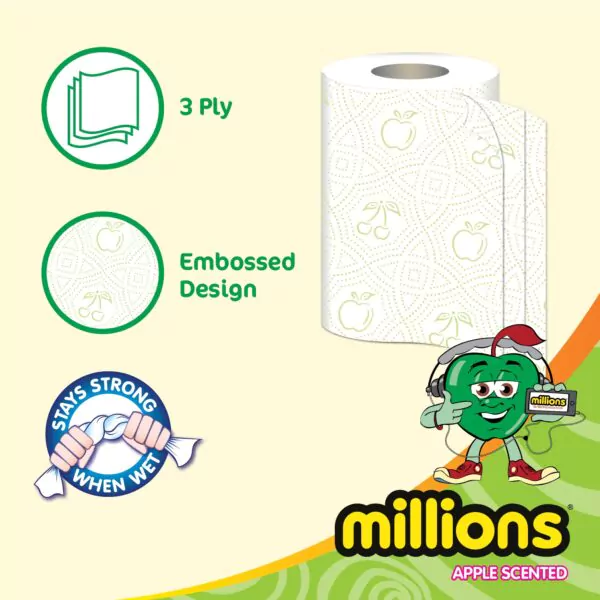 Millions Twin Pack, Apple Scented 3ply Kitchen Rolls - 12 Packs of 2 (24 Rolls) - Image 3