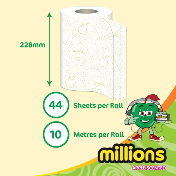 Millions Twin Pack, Apple Scented 3ply Kitchen Rolls - 12 Packs of 2 (24 Rolls) - Image 2
