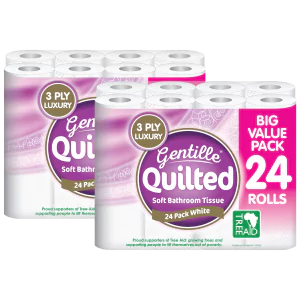 Gentille Quilted 3ply Toilet Rolls – 2 Packs of 24 (48 Rolls)