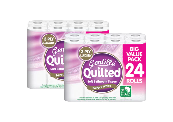 Gentille Quilted 3ply Toilet Rolls – 2 Packs of 24 (48 Rolls)