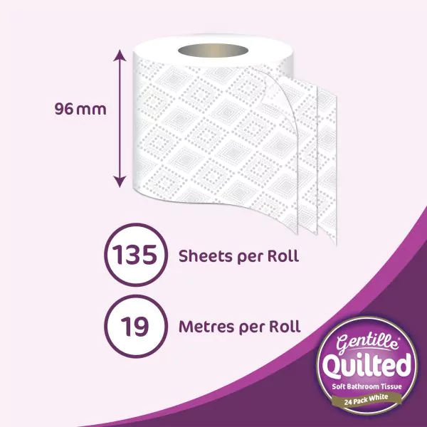 Gentille Quilted 3ply Toilet Rolls – 2 Packs of 24 (48 Rolls) - Image 3