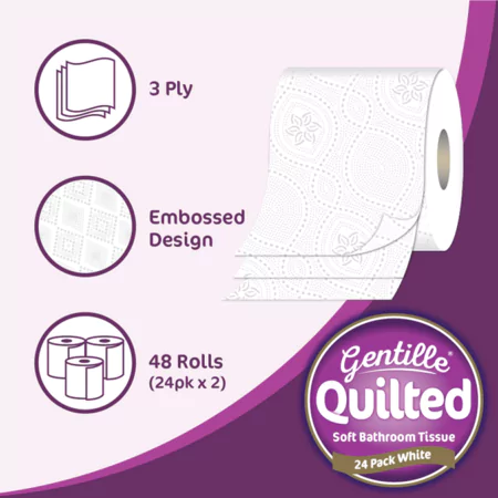 Gentille Quilted 3ply Toilet Rolls – 2 Packs of 24 (48 Rolls) - Image 2