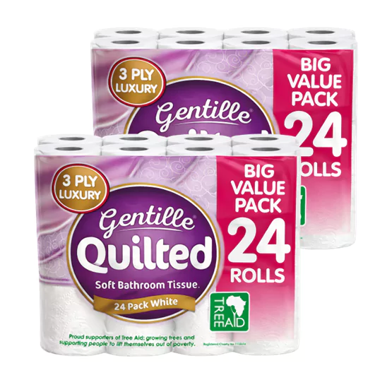 Gentille Quilted 3ply Toilet Rolls – 2 Packs of 24 (48 Rolls)