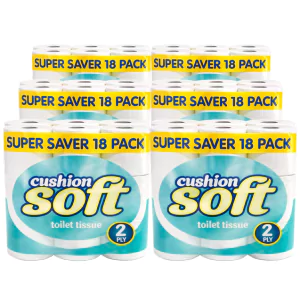 Cushion Soft 2ply Toilet rolls - 6 Packs of 18 (108 Rolls, Bulk)