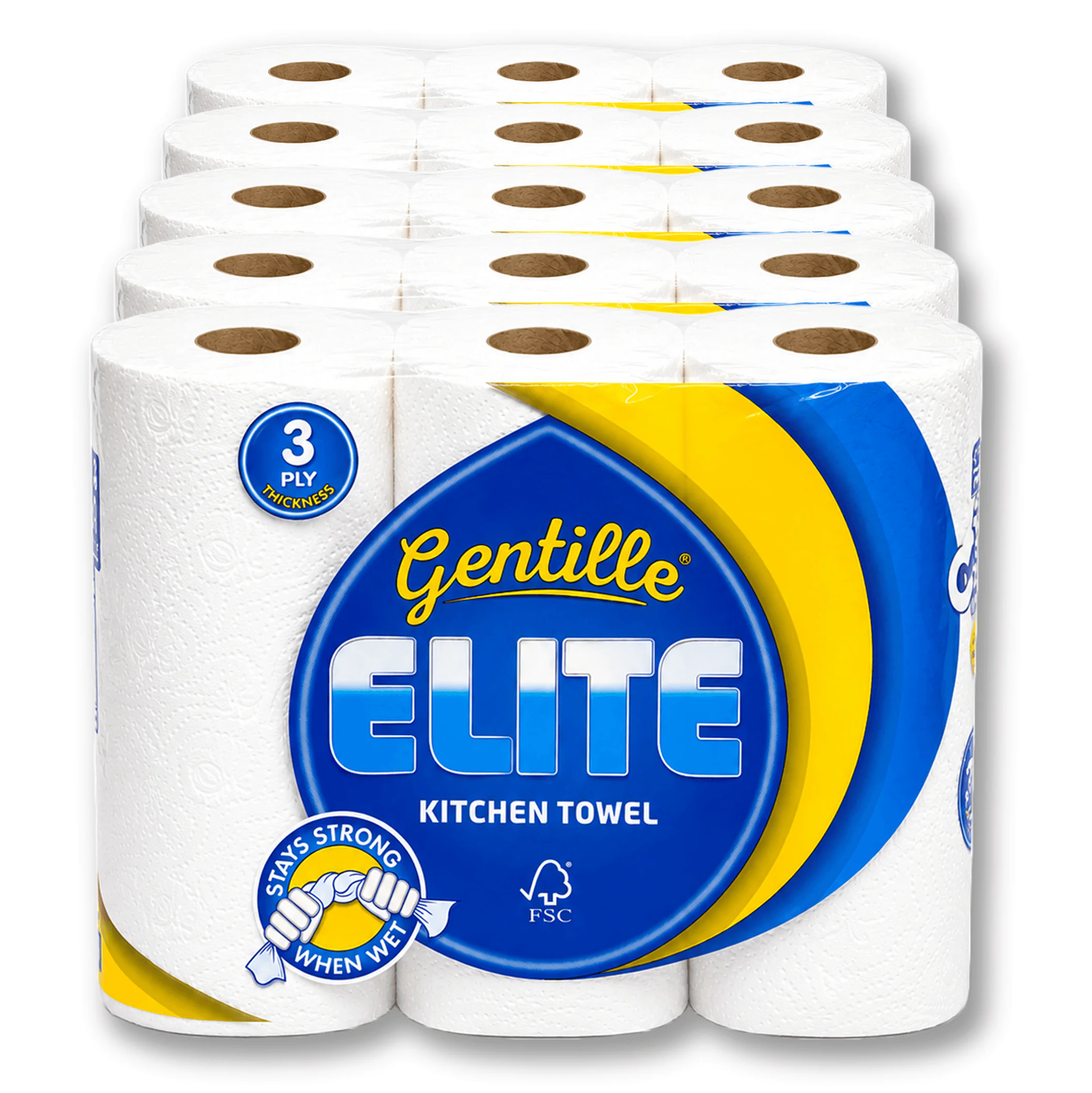 Gentille Elite 3ply Kitchen Rolls - 5 Packs of 3 (15 Rolls)