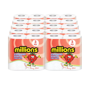 Millions Strawberry Scented 3ply Toilet rolls - 10 Packs of 4 (40 Rolls)