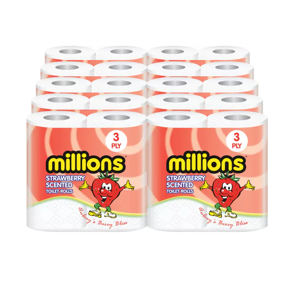 Millions Strawberry Scented 3ply Toilet rolls - 10 Packs of 4 (40 Rolls)