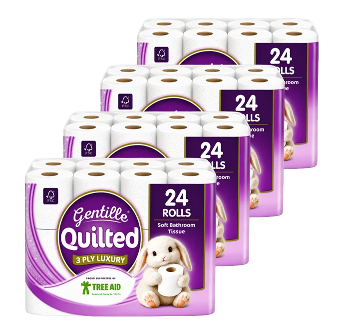 Gentille Quilted 3ply Toilet Rolls - 4 Packs of 24 (96 Rolls)