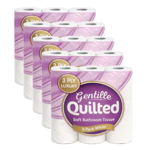 Gentille Quilted 3ply Toilet Rolls - 5 Packs of 9 (45 Rolls)