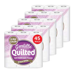 Gentille Quilted 3ply Toilet Rolls - 5 Packs of 9 (45 Rolls)