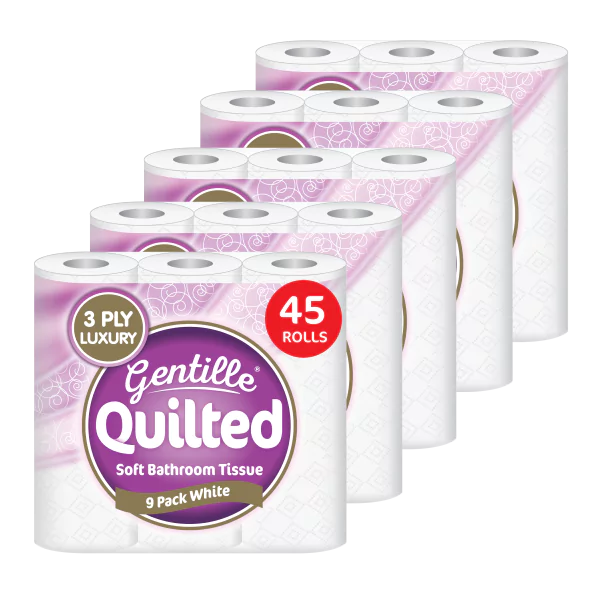 Gentille Quilted 3ply Toilet Rolls - 5 Packs of 9 (45 Rolls)