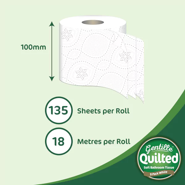 Gentille Quilted 3ply Aloe Vera Toilet Rolls - 5 Packs of 9 (45 Rolls) - Image 3