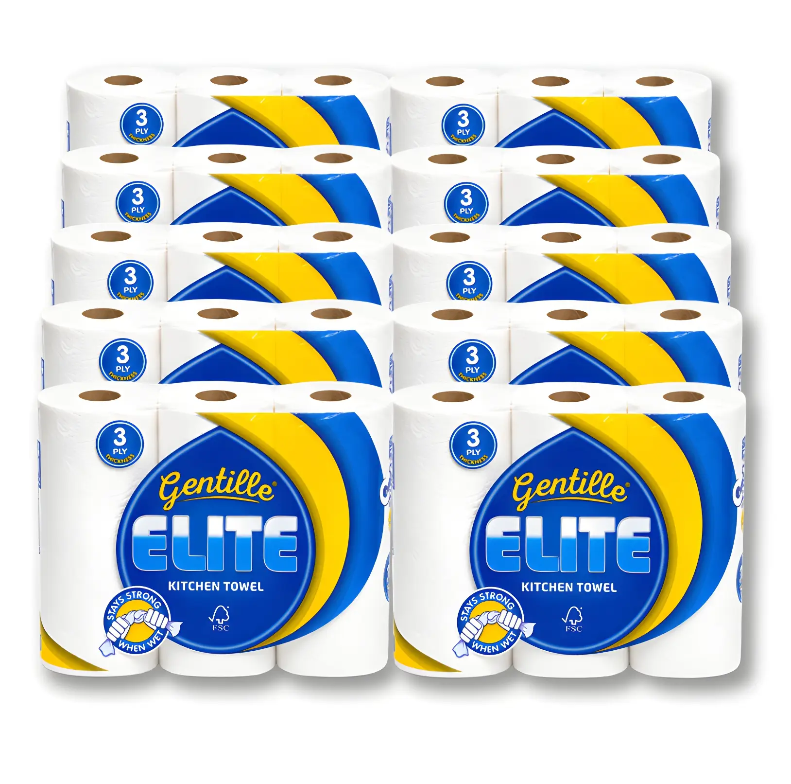 Gentille Elite 3ply Kitchen Rolls - 10 Packs of 3 (30 Rolls)
